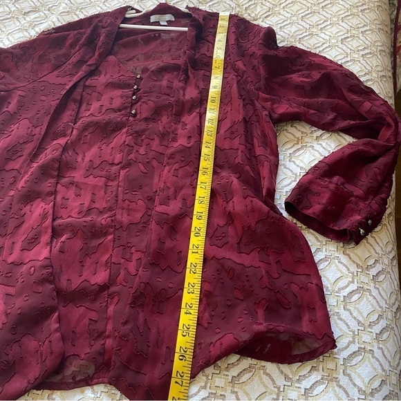 Nicola by EK Burgandy Sheer Chiffon Blouse with Bow at Neckline Size L - Picture 8 of 10
